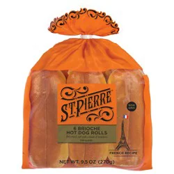 St Pierre Brioche Hot Dog Rolls, 6 count, Hot Dog Buns, 9.5 oz Bag