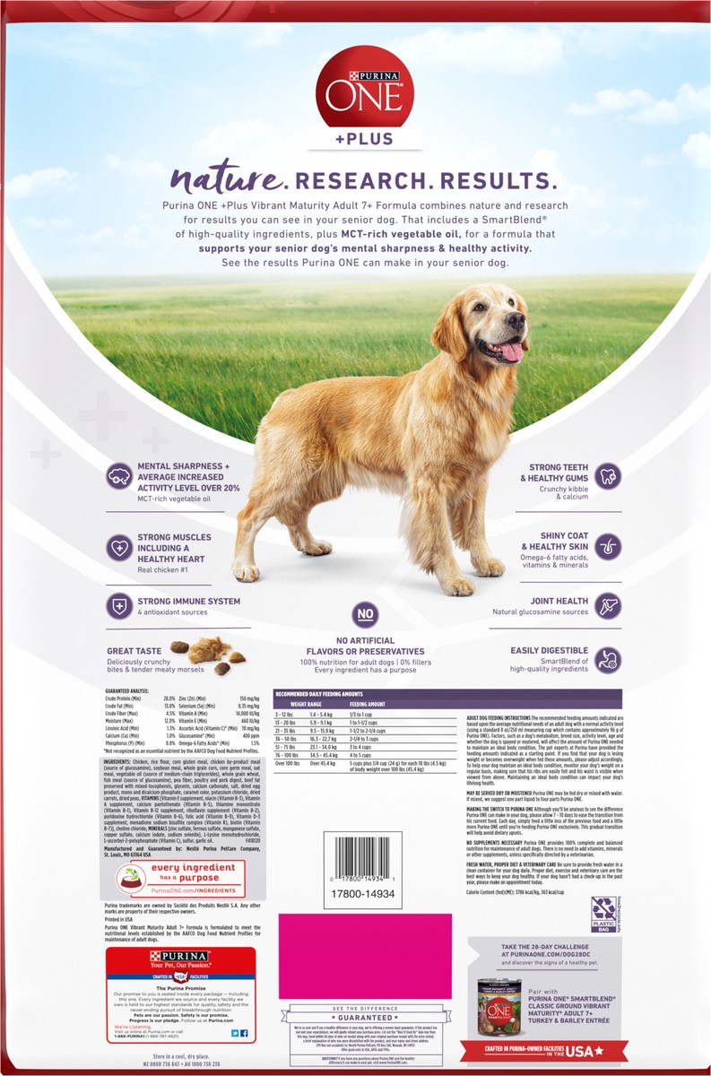 slide 9 of 9, ONE Purina ONE High Protein Dry Senior Dog Food Plus Vibrant Maturity Adult 7 Plus Formula, 31.1 lb