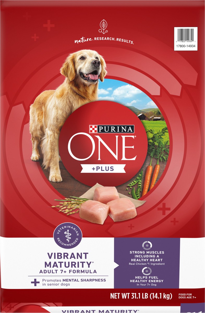 slide 8 of 9, ONE Purina ONE High Protein Dry Senior Dog Food Plus Vibrant Maturity Adult 7 Plus Formula, 31.1 lb