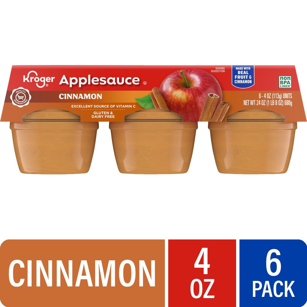 slide 1 of 3, Kroger Cinnamon Applesauce Cups, 6 ct; 4 oz