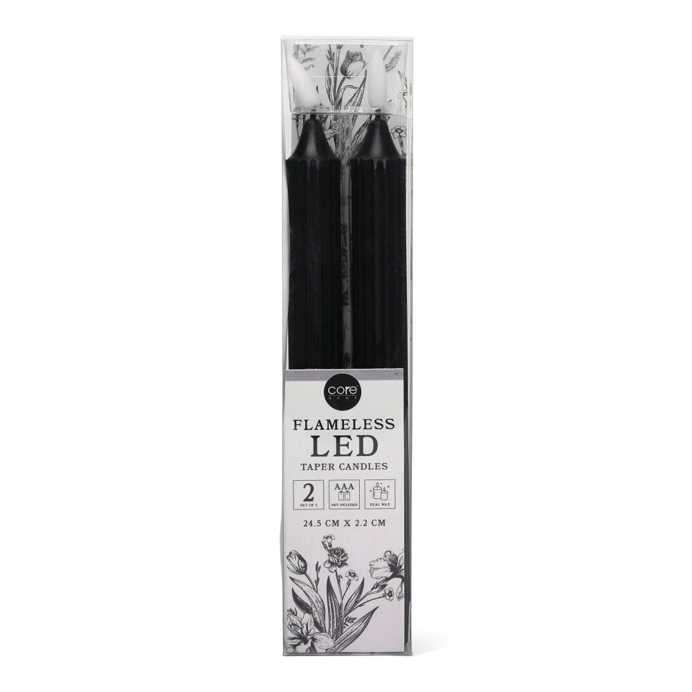 slide 2 of 2, Core Home Flameless LED Ribbed Taper Candles - Black, 2 ct