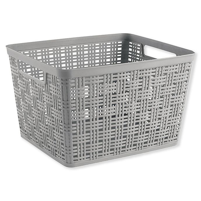 slide 1 of 1, Starplast Plastic Wicker Large Storage Basket - Grey, 1 ct