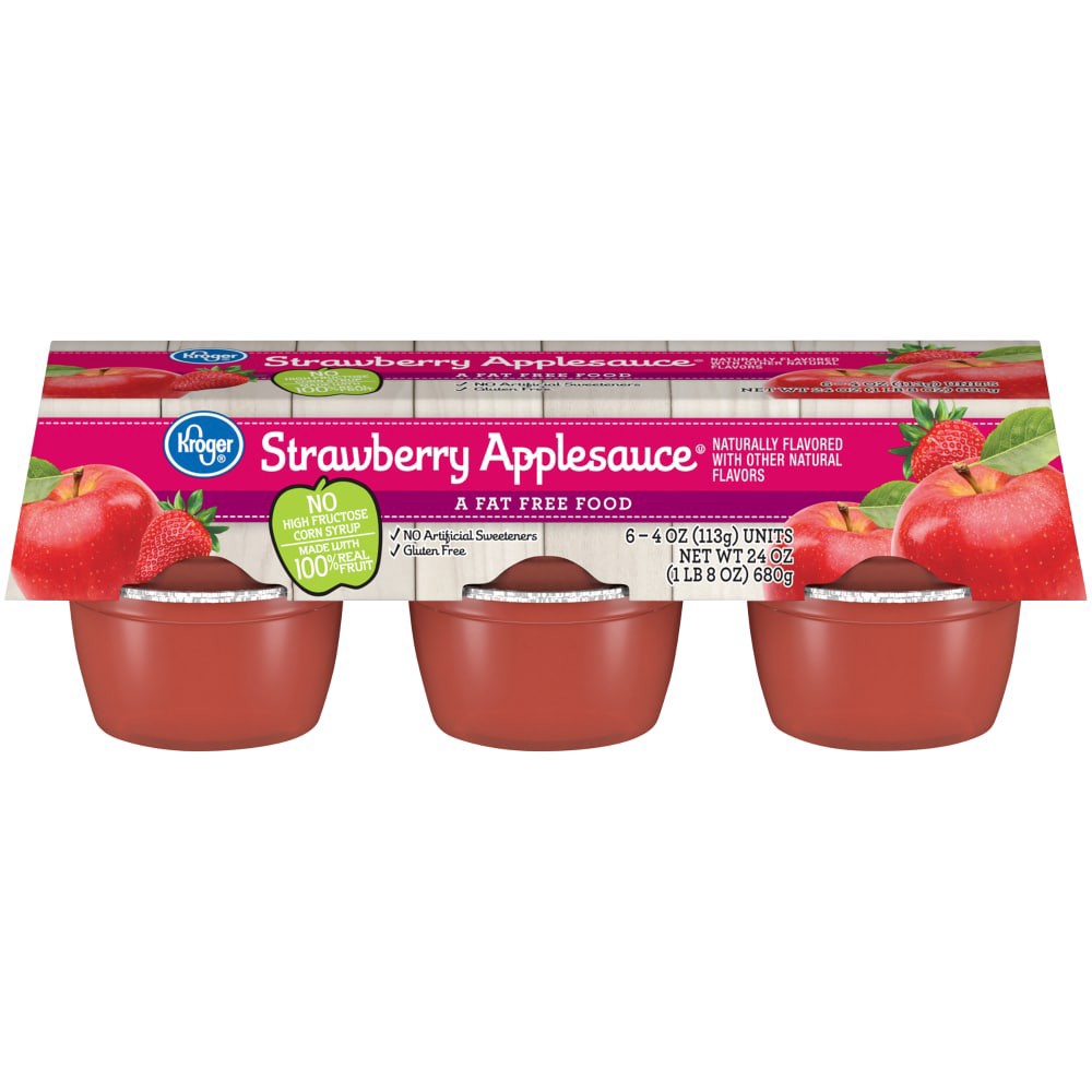 slide 2 of 3, Kroger Strawberry Applesauce Cups - 6 ct; 4 oz, 6 ct; 4 oz