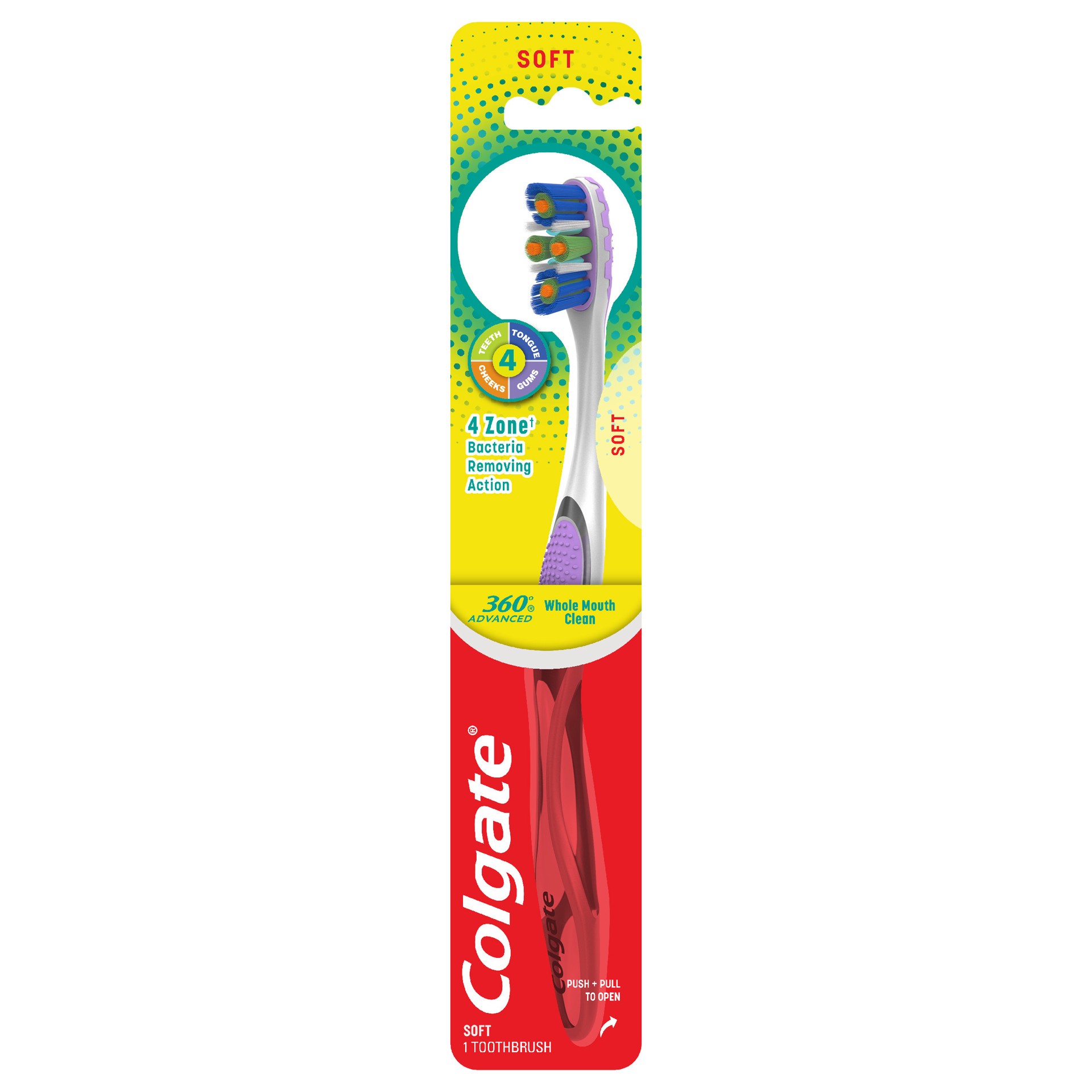 slide 1 of 3, Colgate 360° Advanced 4 Zone Toothbrush, Soft, 4 oz