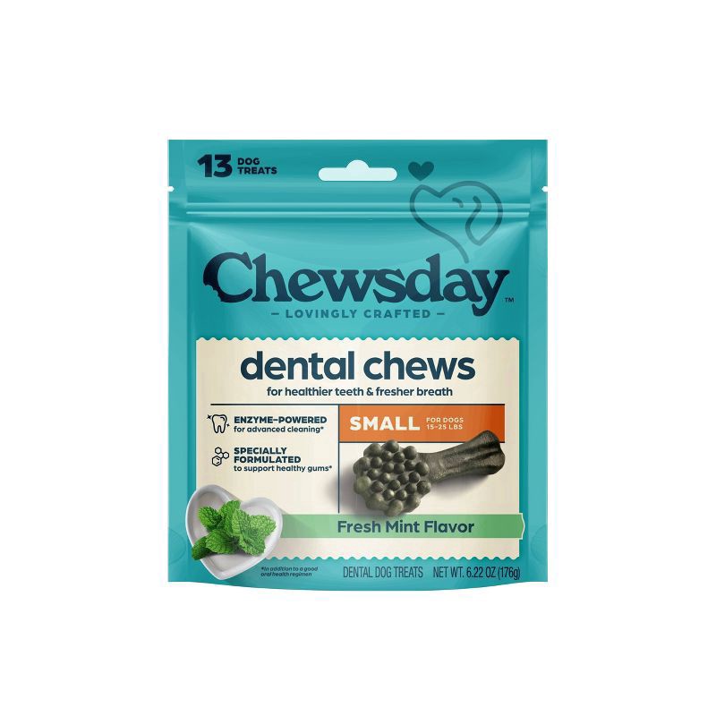slide 1 of 8, Chewsday Mint Flavor Dental and Hard Chew with Enzyme Dog Treats - 6.22 oz / 13 ct, 13 ct