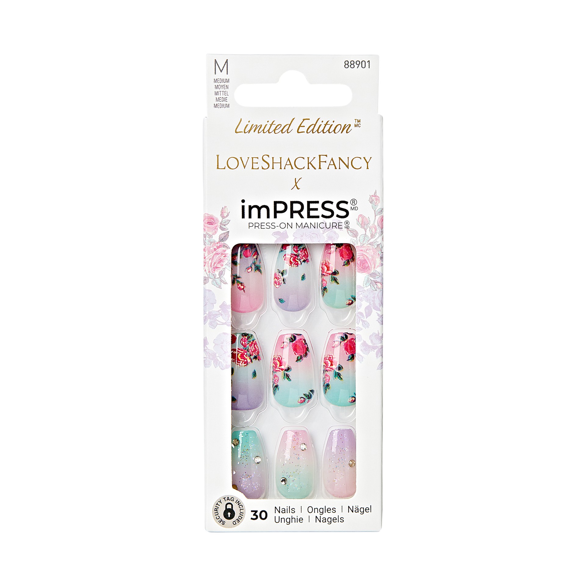 slide 1 of 5, imPRESS LoveShackFancy x imPRESS Limited Edition Medium Coffin Press-On Nails, Purple, 30 Pieces, 1 ct