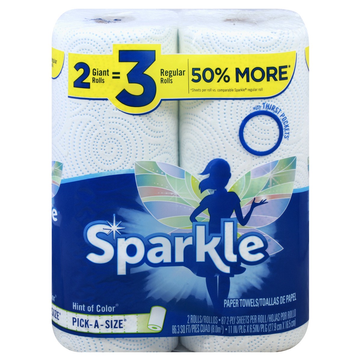 slide 1 of 8, Sparkle Giant Pick-a-size Hint of Color Paper Towels, 114.43 ft