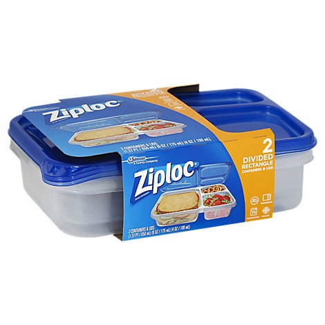 slide 1 of 1, Ziploc Containers & Lids Divided Rectangle, 2 ct