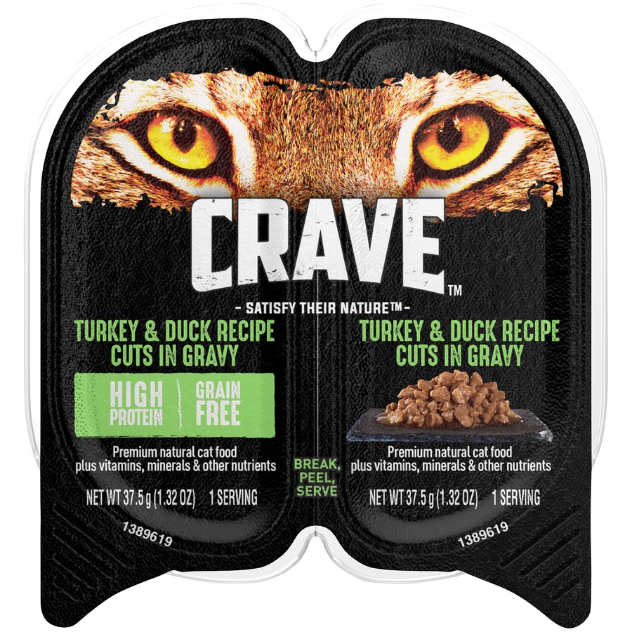 slide 1 of 1, CRAVE Adult Wet Cat Food, Turkey & Duck Recipe Cuts in Gravy Twin-Pack Tray, 2.6 oz