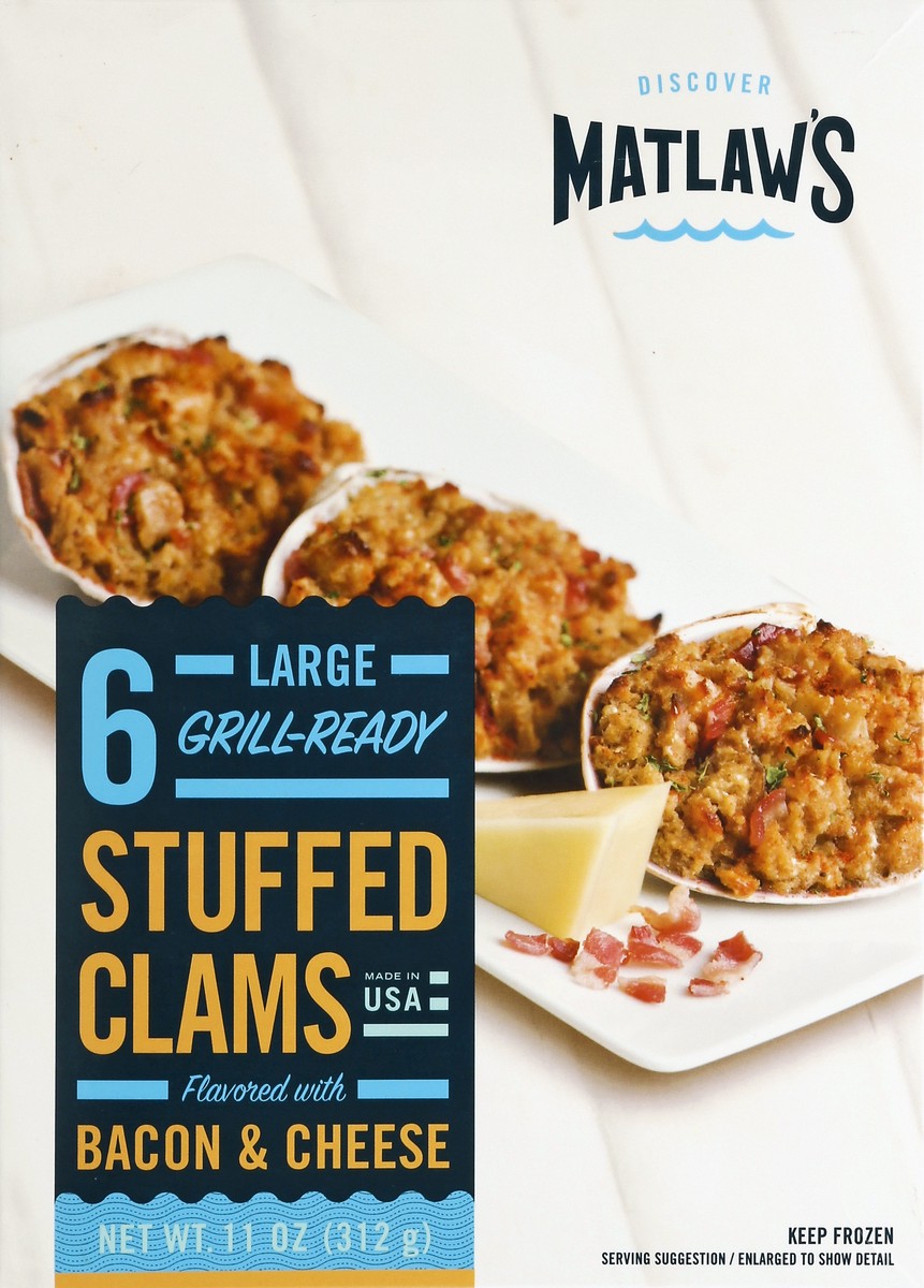 slide 4 of 5, Matlaw's Grill Ready New England Style Stuffed Clams, 6 ct; 11 oz