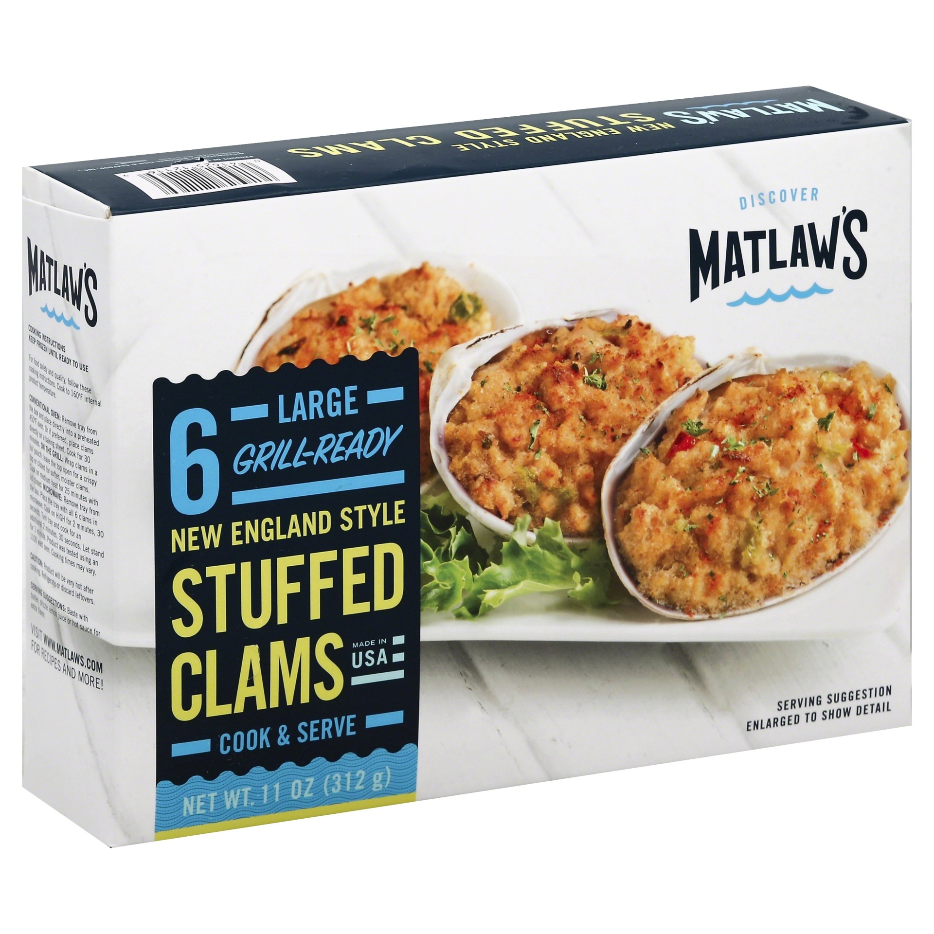 slide 1 of 5, Matlaw's Grill Ready New England Style Stuffed Clams, 6 ct; 11 oz
