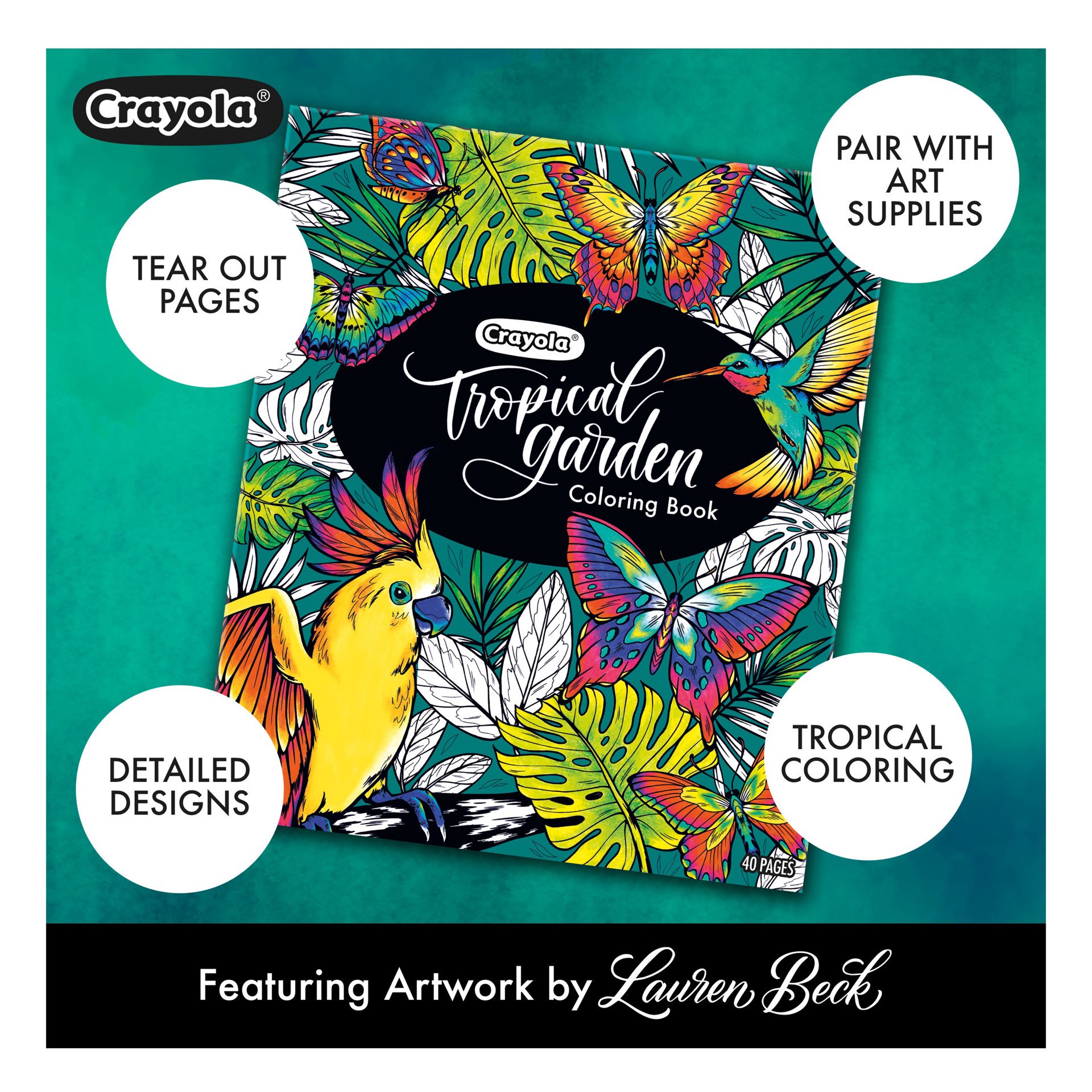 slide 2 of 4, Crayola Tropical Garden Coloring Book, Adult Coloring Gift, 40 Pages, 1 ct