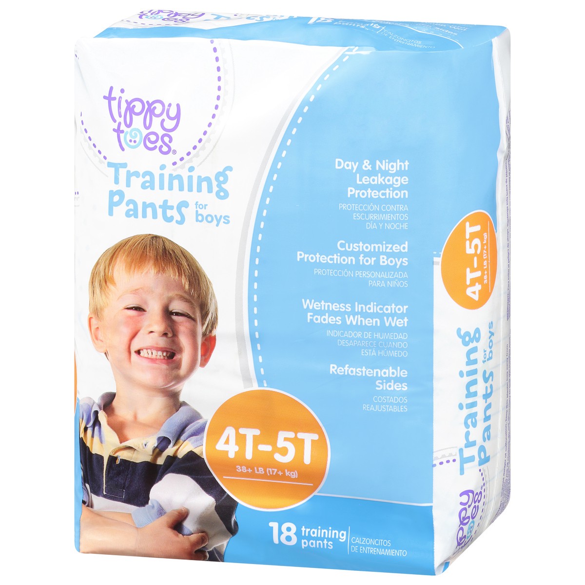 slide 5 of 9, Tippy Toes 4T-5T (38+ lb) Training Pants for Boys 18 Each, 18 ct