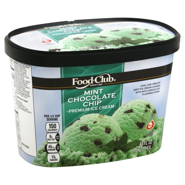 slide 1 of 1, Food Club Mint Chocolate Chip Cool & Creamy Mint Premium Ice Cream Loaded With Rich Chocolate Flavored Chips, 48 fl oz