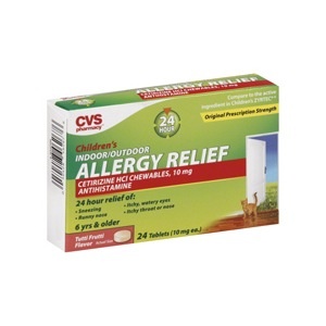 slide 1 of 1, CVS Pharmacy Children's 24 Hour Indoor/Outdoor Allergy Relief Chewable Tablets, Tutti Frutti Flavor, 24 ct