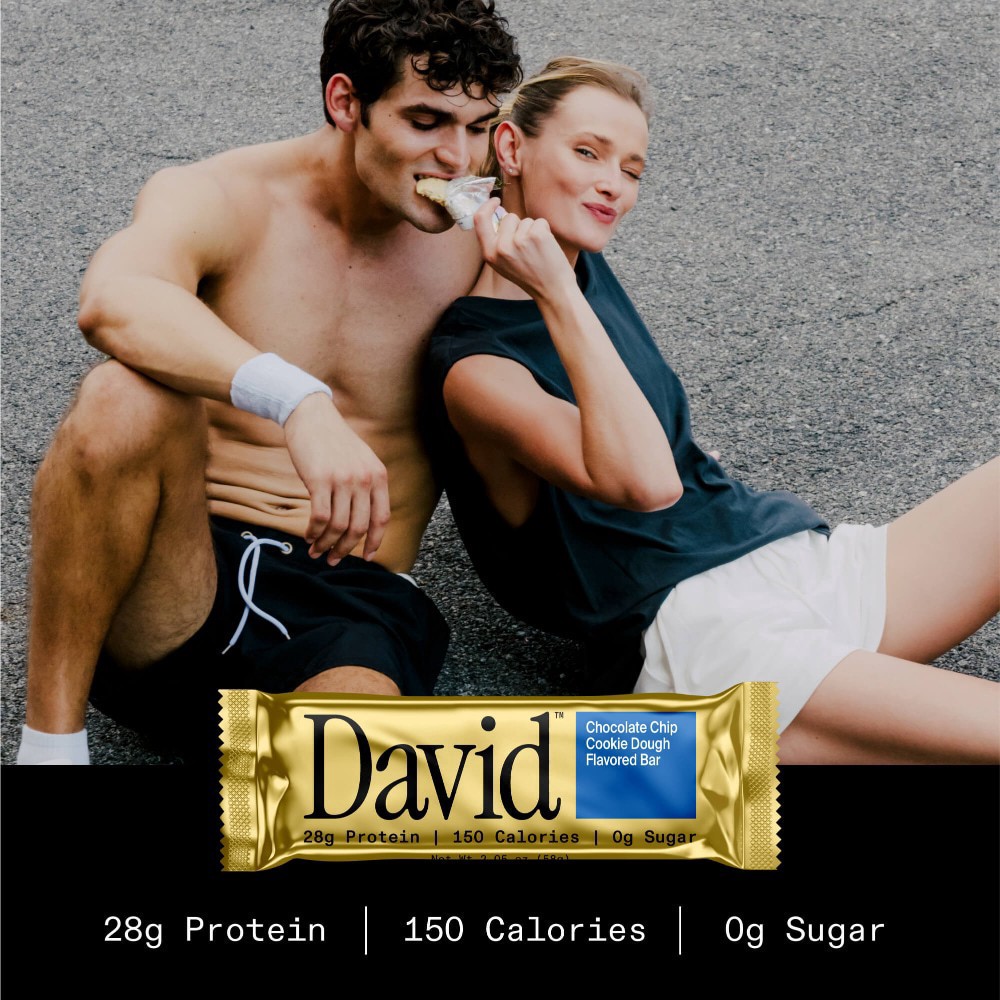 slide 3 of 6, David™ Chocolate Chip Cookie Dough Protein Bar, 12 bars / 2.05 oz