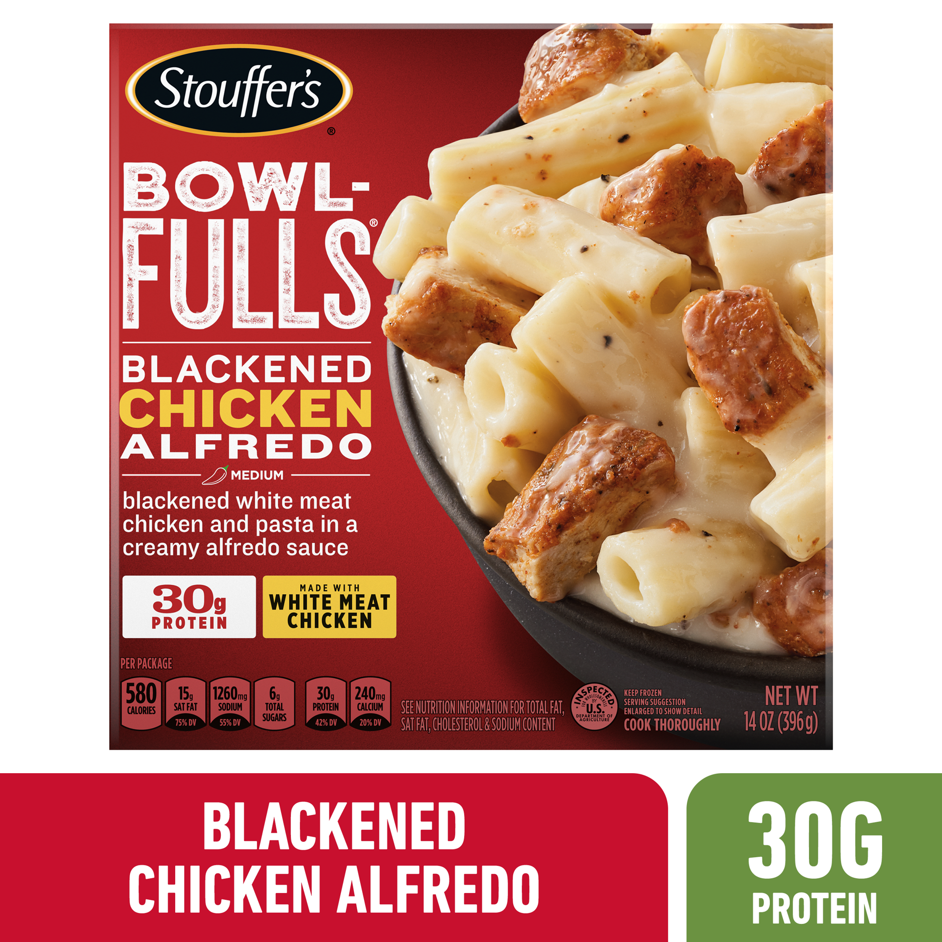 slide 1 of 7, Stouffer's Bowl-Fulls Blackened Chicken Alfredo Bowl, 14 oz