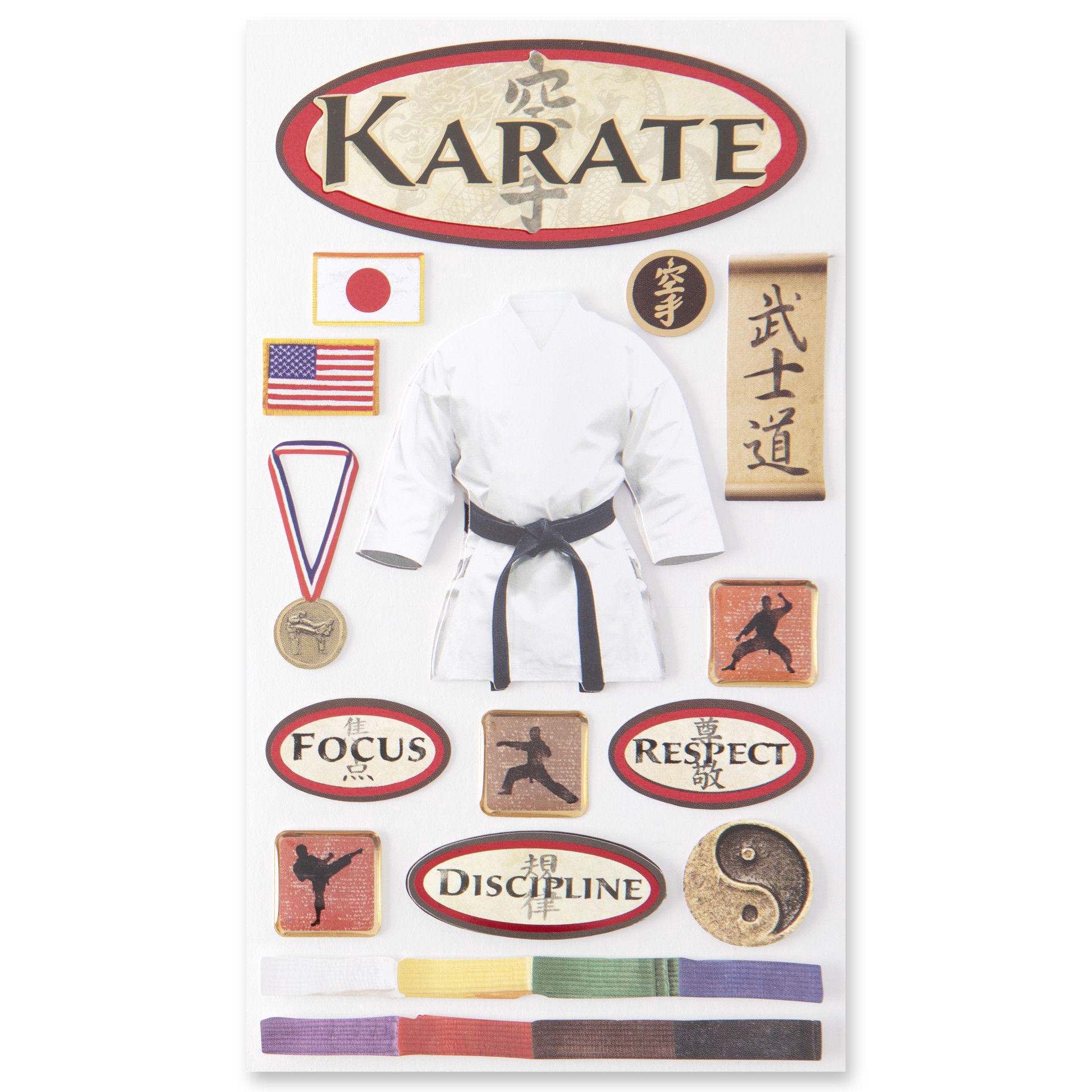 slide 2 of 6, Karate Stickers By Recollections, 3.875 in x 6.875 in