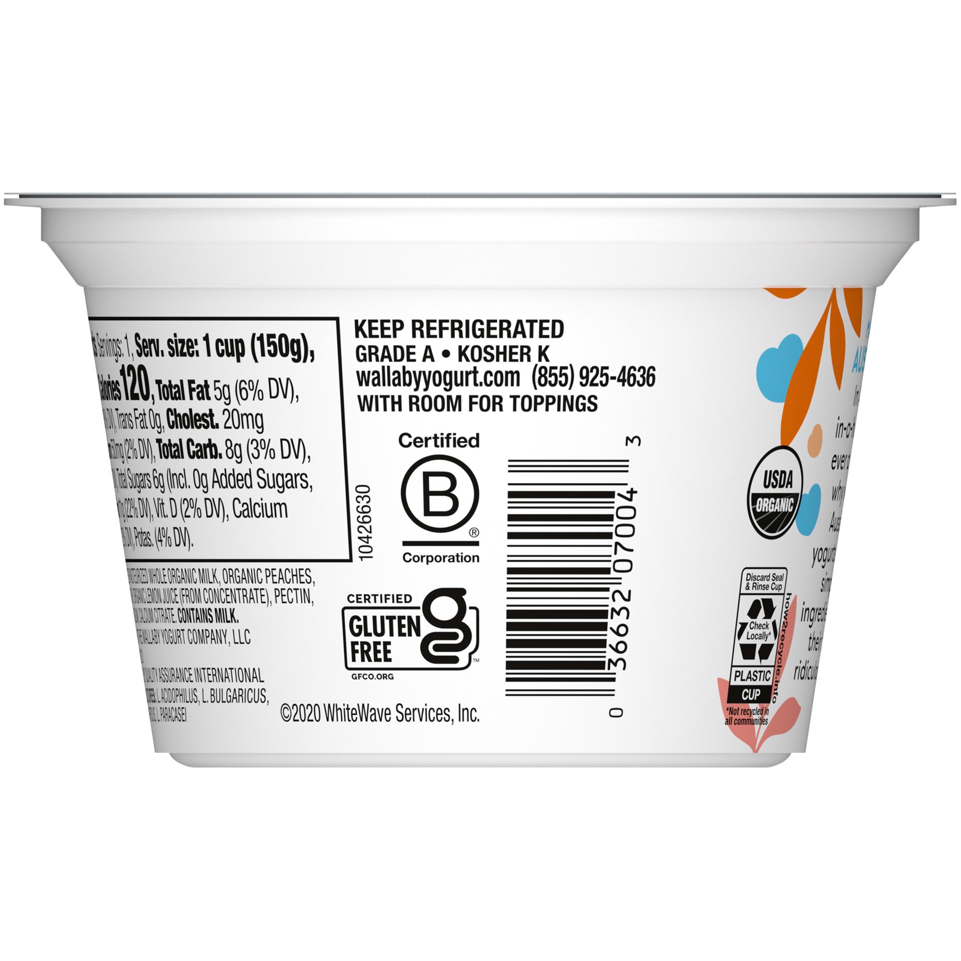 slide 4 of 9, Wallaby Organic Aussie Greek Yogurt, No Sugar Added, Peach, 5.3 oz. USDA Organic, 5.3 oz