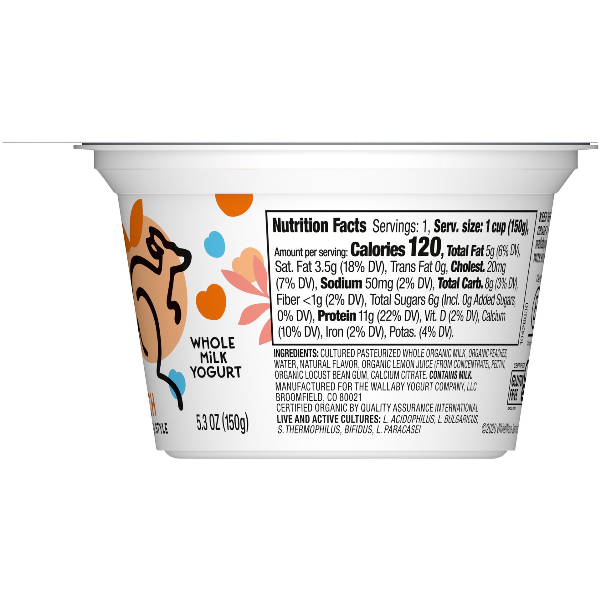 slide 2 of 9, Wallaby Organic Aussie Greek Yogurt, No Sugar Added, Peach, 5.3 oz. USDA Organic, 5.3 oz