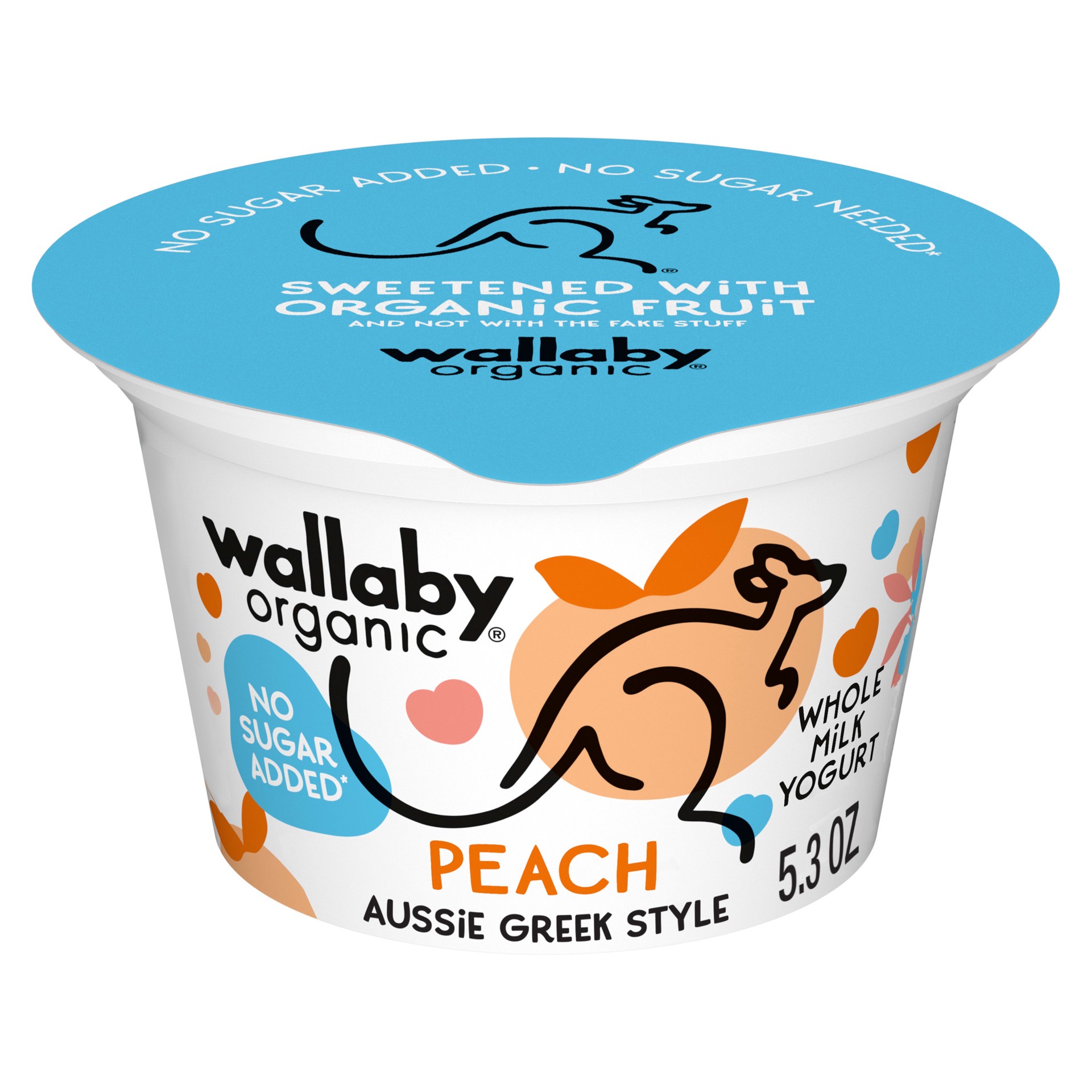 slide 1 of 9, Wallaby Organic Aussie Greek Yogurt, No Sugar Added, Peach, 5.3 oz. USDA Organic, 5.3 oz