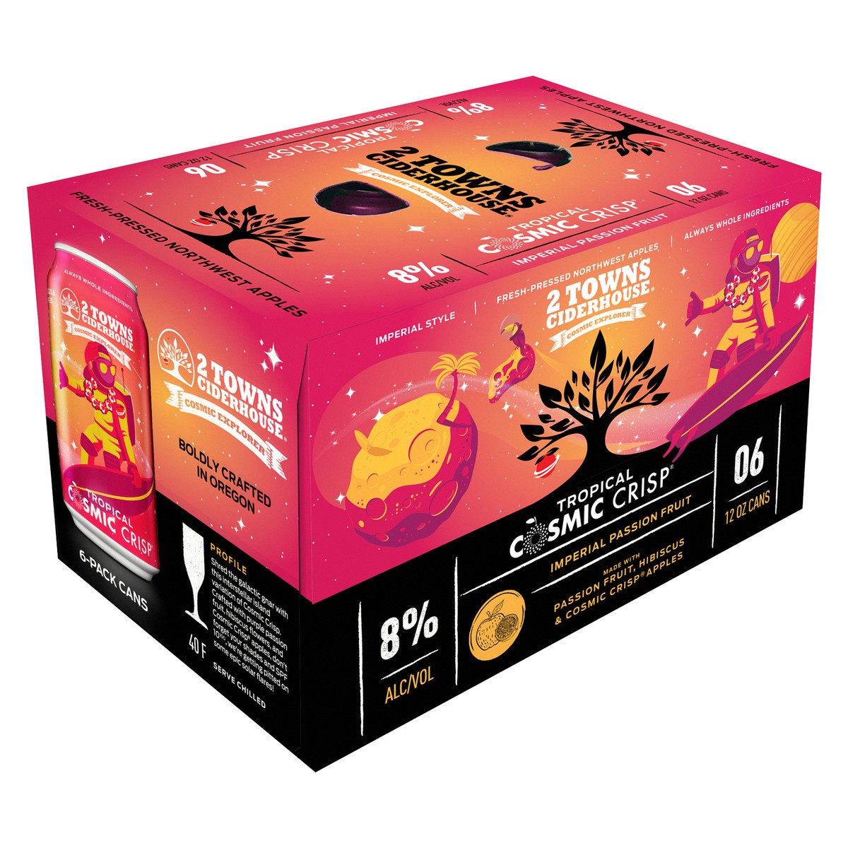 slide 4 of 9, 2 Towns Ciderhouse Cosmic Crisp Imperial Passion Fruit Hard Cider, 6 ct; 12 fl oz