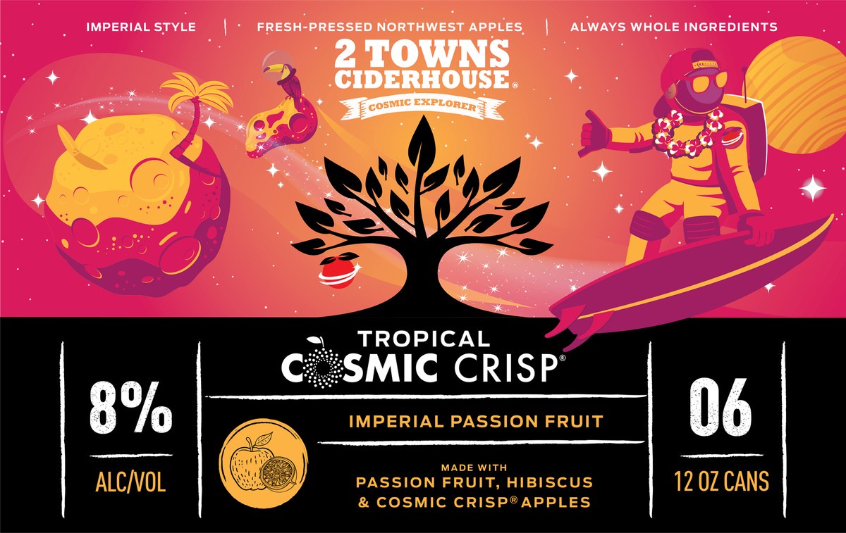 slide 9 of 9, 2 Towns Ciderhouse Cosmic Crisp Imperial Passion Fruit Hard Cider, 6 ct; 12 fl oz