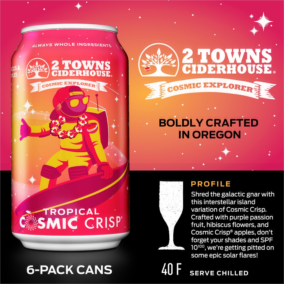 slide 3 of 9, 2 Towns Ciderhouse Cosmic Crisp Imperial Passion Fruit Hard Cider, 6 ct; 12 fl oz