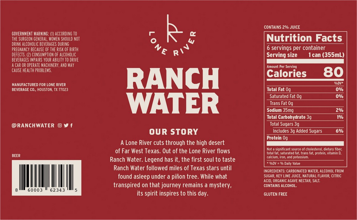 slide 9 of 11, Lone River Ranch Water Hard Seltzer Grapefruit Flavor 6 Pack 12 Ounce Cans, 72 oz