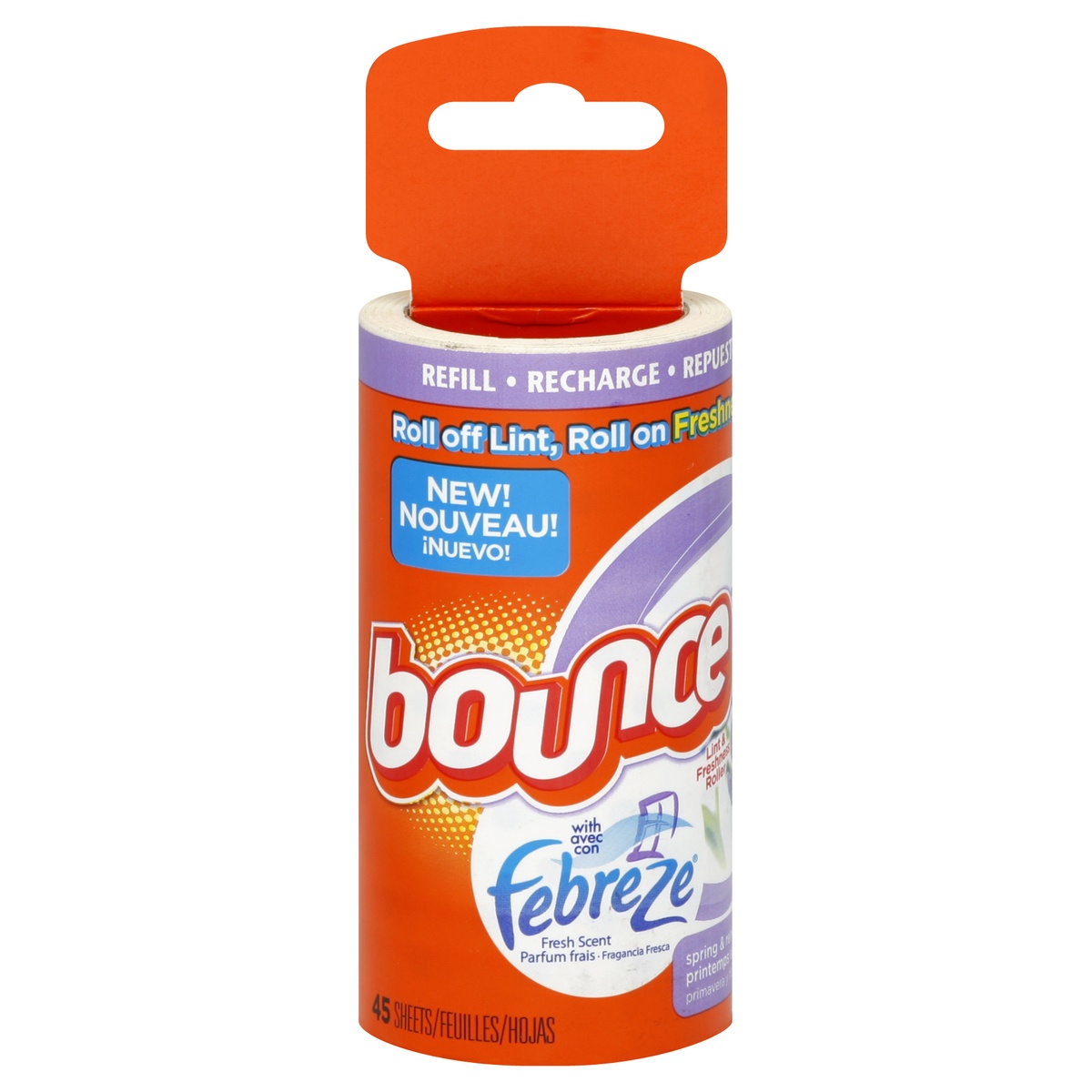 slide 1 of 1, Bounce Lint & Freshness Roller Refill , 45 ct