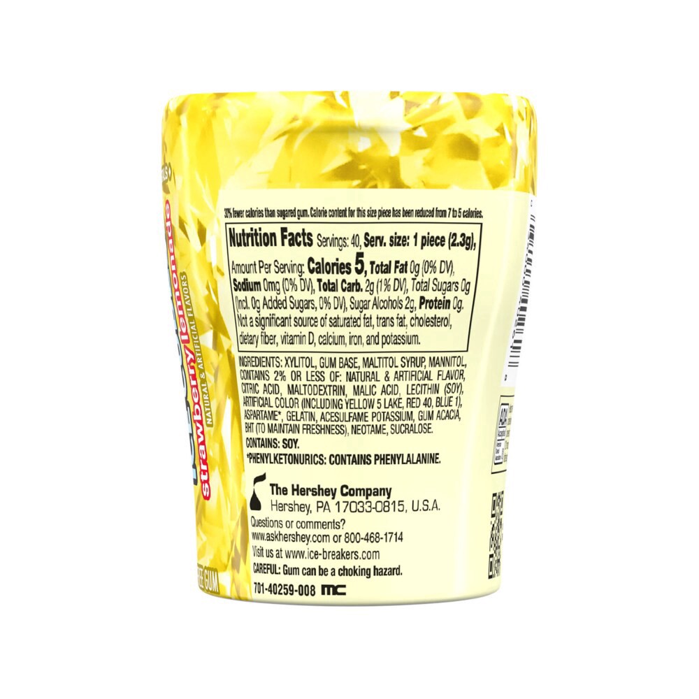 slide 2 of 2, ICE BREAKERS ICE CUBES Strawberry Lemonade flavored Sugar Free Chewing Gum, Xylitol Gum, 40 count, Bottle, 40 ct