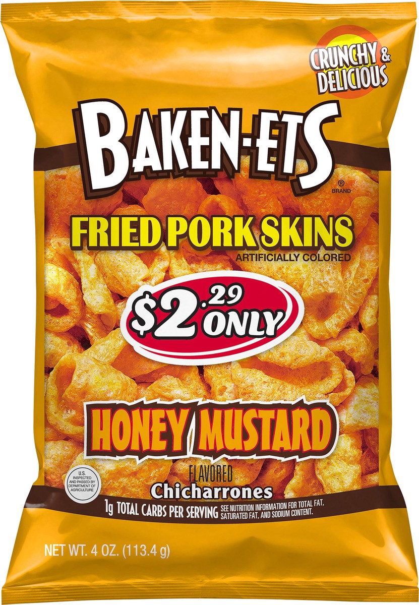 slide 3 of 8, Baken-ets Chicharrones Fried Pork Skins Honey Mustard Flavored 4 Oz, 4 oz