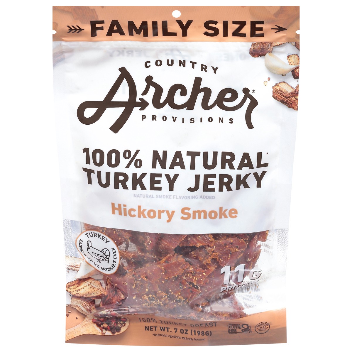 slide 1 of 9, Country Archer Mild Hickory Smoke Turkey Jerky 7 oz, 7 oz