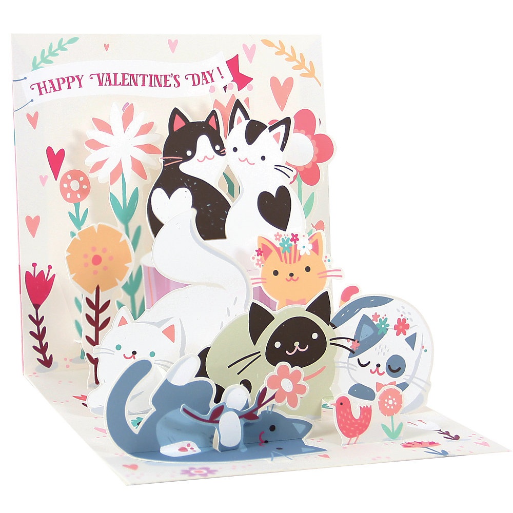 slide 1 of 1, Up With Paper Valentine's Day Pop-Up Greeting Card, Half Fold, 5-1/4'' X 5-1/4'', Kitty Love, 1 ct