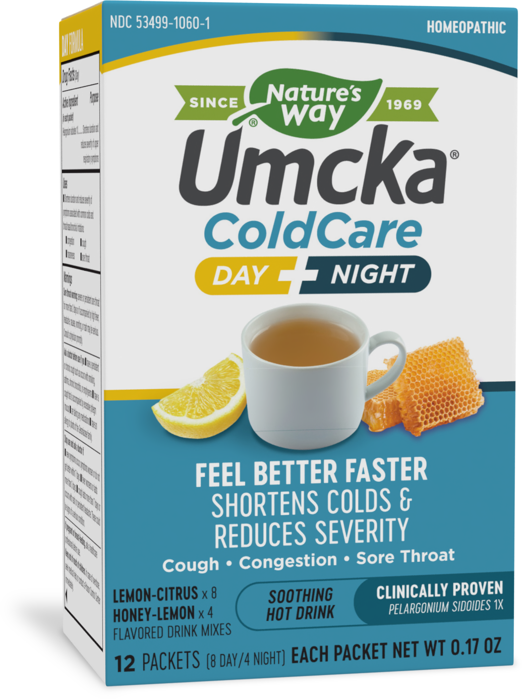 slide 1 of 1, Nature's Way Umcka ColdCare Day + Night, Soothing Hot Drink Mixes, Lemon & Honey Flavors, 12 Packets, 12 ct