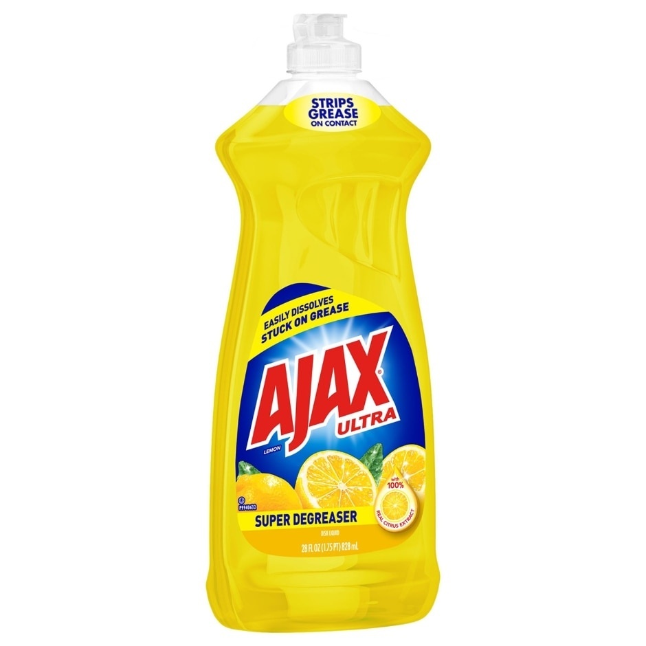 slide 1 of 1, Ajax Ultra Dish Liquid, Super Degreaser, Lemon, Bonus Size, 34 fl oz