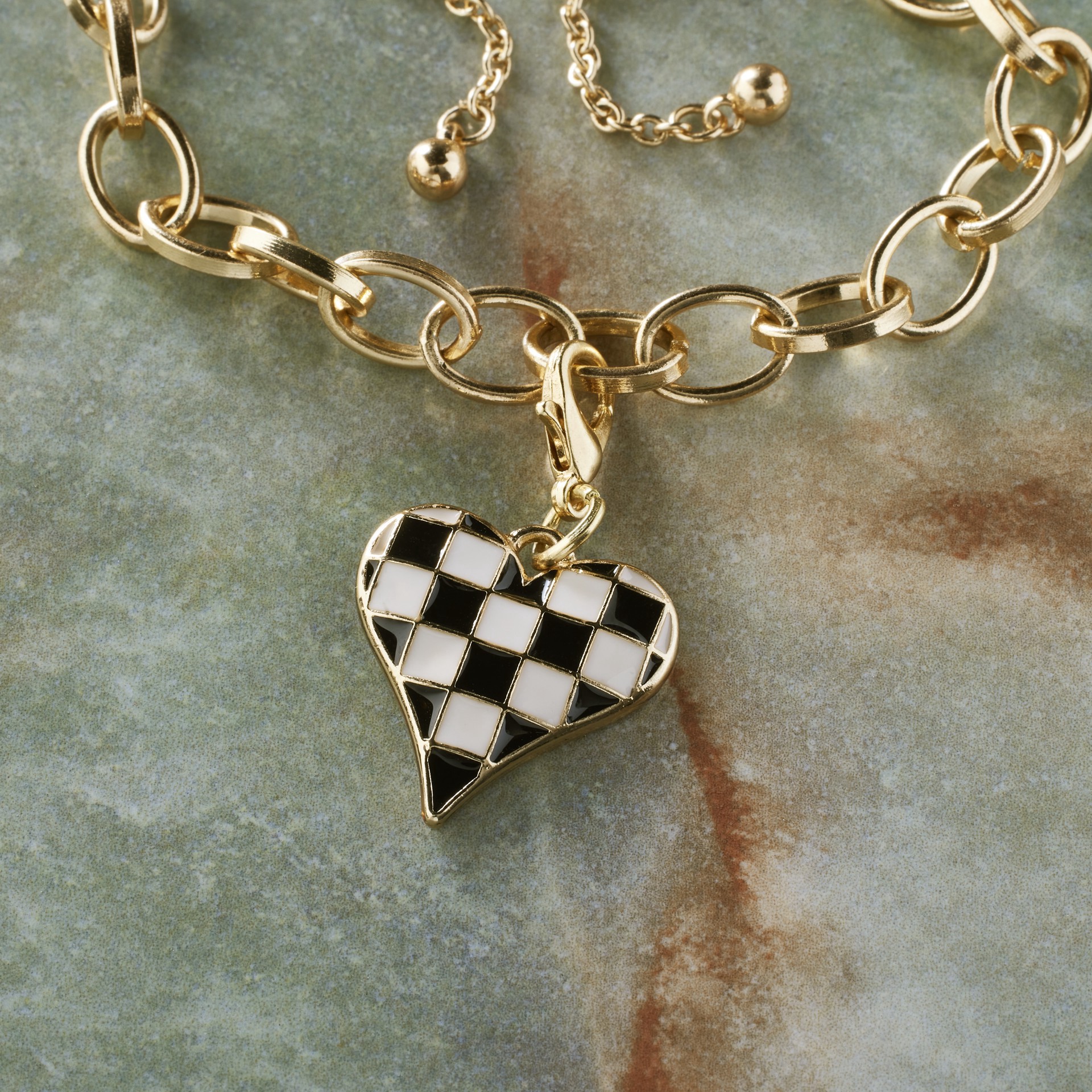 slide 3 of 3, Black & White Checker Heart Charm By Bead Landing, 21 mm charm diameter