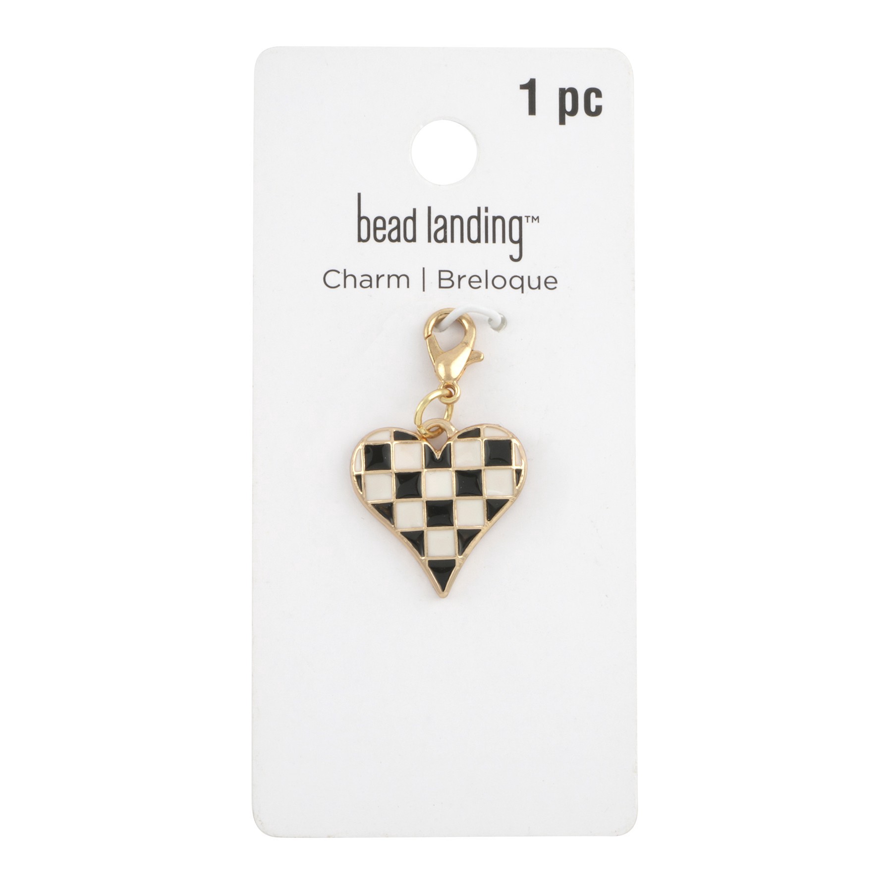 slide 2 of 3, Black & White Checker Heart Charm By Bead Landing, 21 mm charm diameter