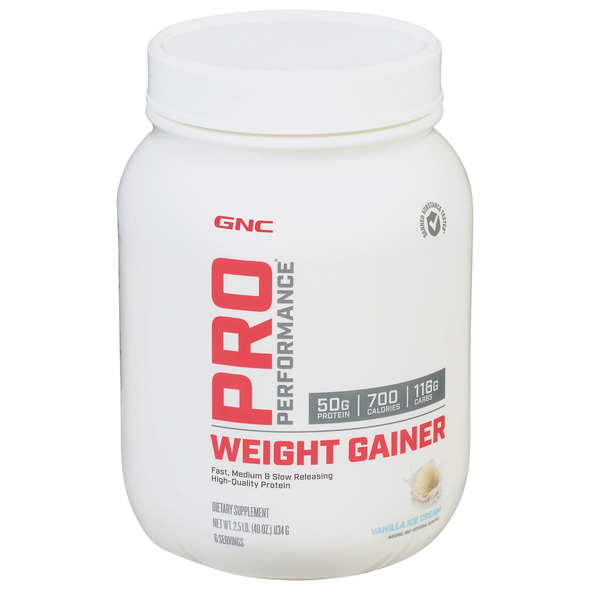 slide 6 of 13, GNC Pro Performance Vanilla Ice Cream Weight Gainer 2.5 lb, 2.5 lb