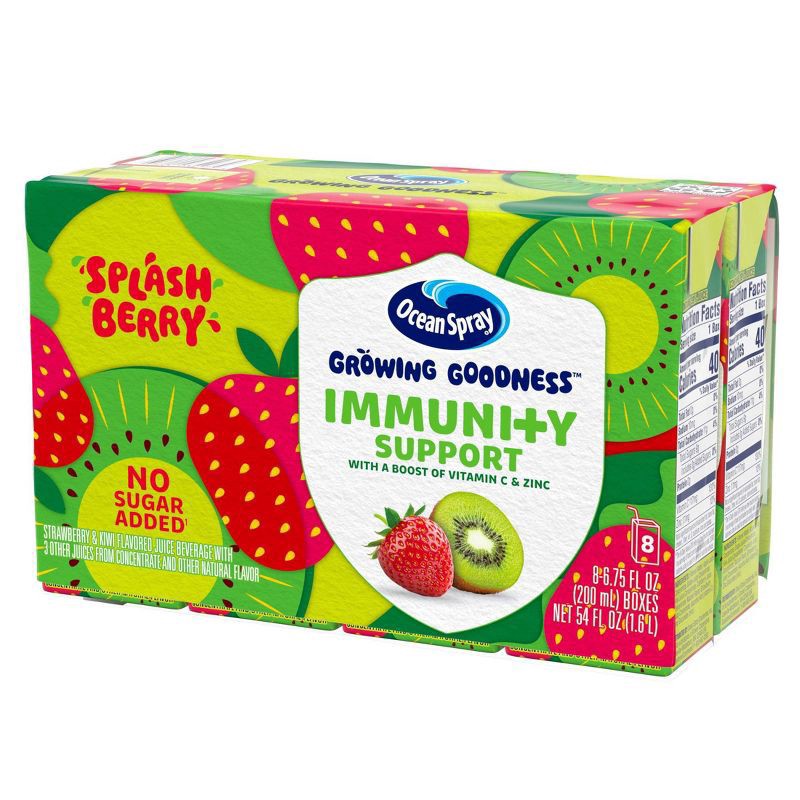slide 3 of 5, Ocean Spray Growing Goodness Cranberry Strawberry Kiwi Flavor Juice Beverage 8 ea, 8 ct