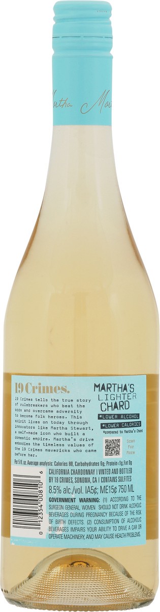slide 3 of 9, 19 Crimes Martha's Chard Lighter Chardonnay White Wine 750ml, 750 ml