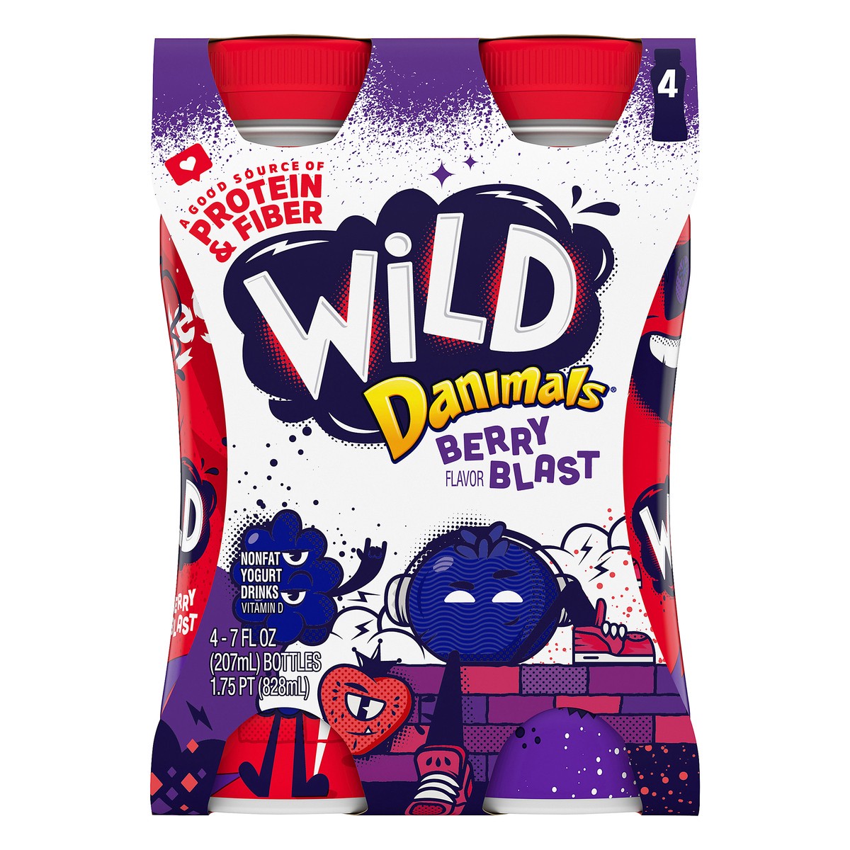 slide 1 of 11, Danimals Wild Nonfat 4 Pack Berry Blast Flavor Yogurt Drinks 4 ea, 4 ct