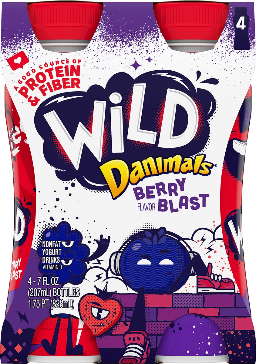 slide 6 of 11, Danimals Wild Nonfat 4 Pack Berry Blast Flavor Yogurt Drinks 4 ea, 4 ct