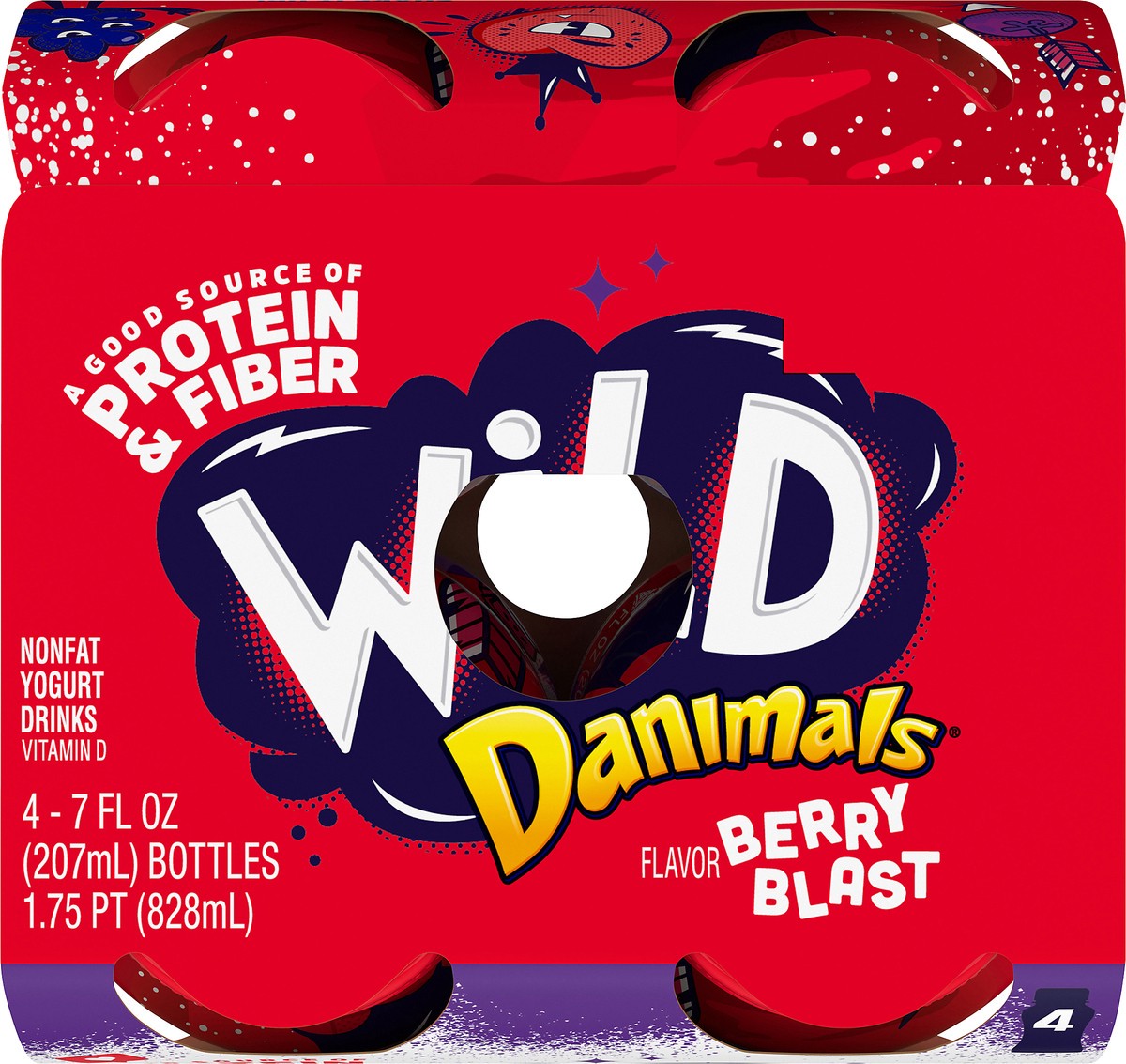 slide 10 of 11, Danimals Wild Nonfat 4 Pack Berry Blast Flavor Yogurt Drinks 4 ea, 4 ct