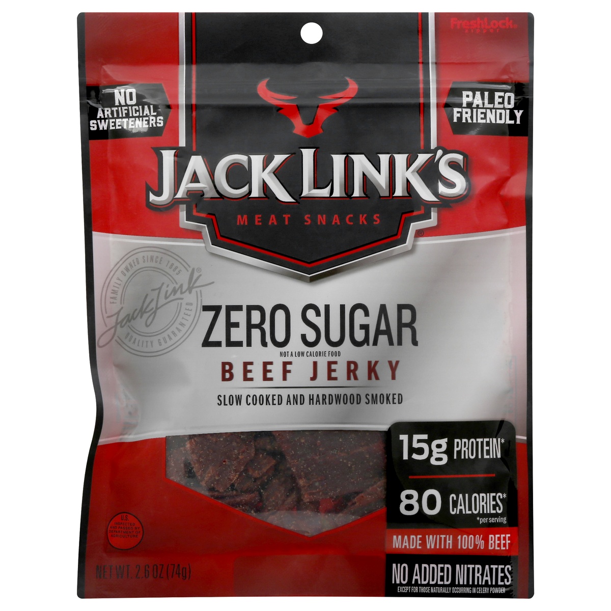 slide 1 of 1, Jack Link's Beef Jerky, Zero Sugar, 2.6 oz