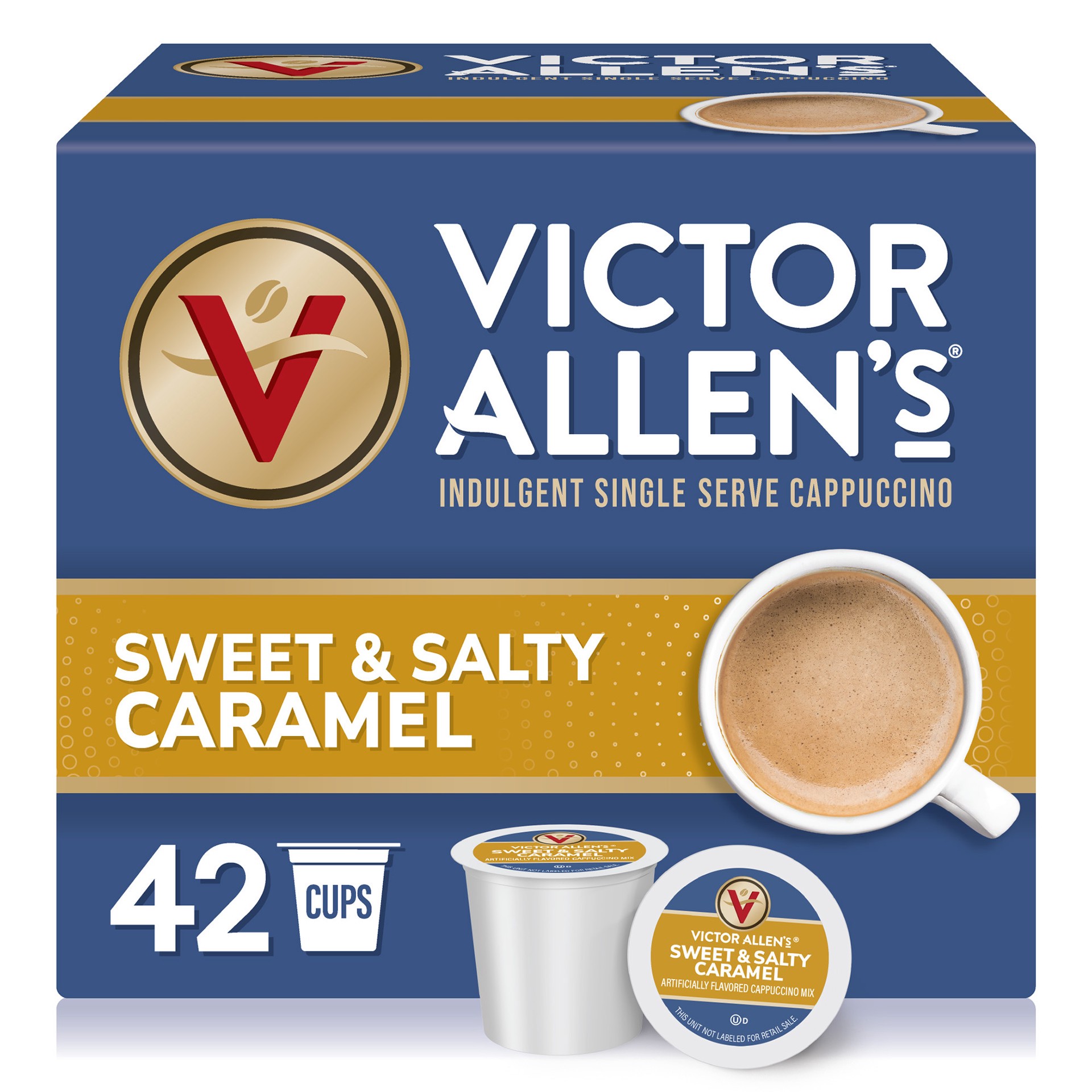 slide 1 of 5, Victor Allen's Coffee Sweet and Salty Caramel Flavored Cappuccino Mix, , Single Serve K-Cup Pods for Keurig K-Cup Brewers Brewers - 42 ct, 42 ct