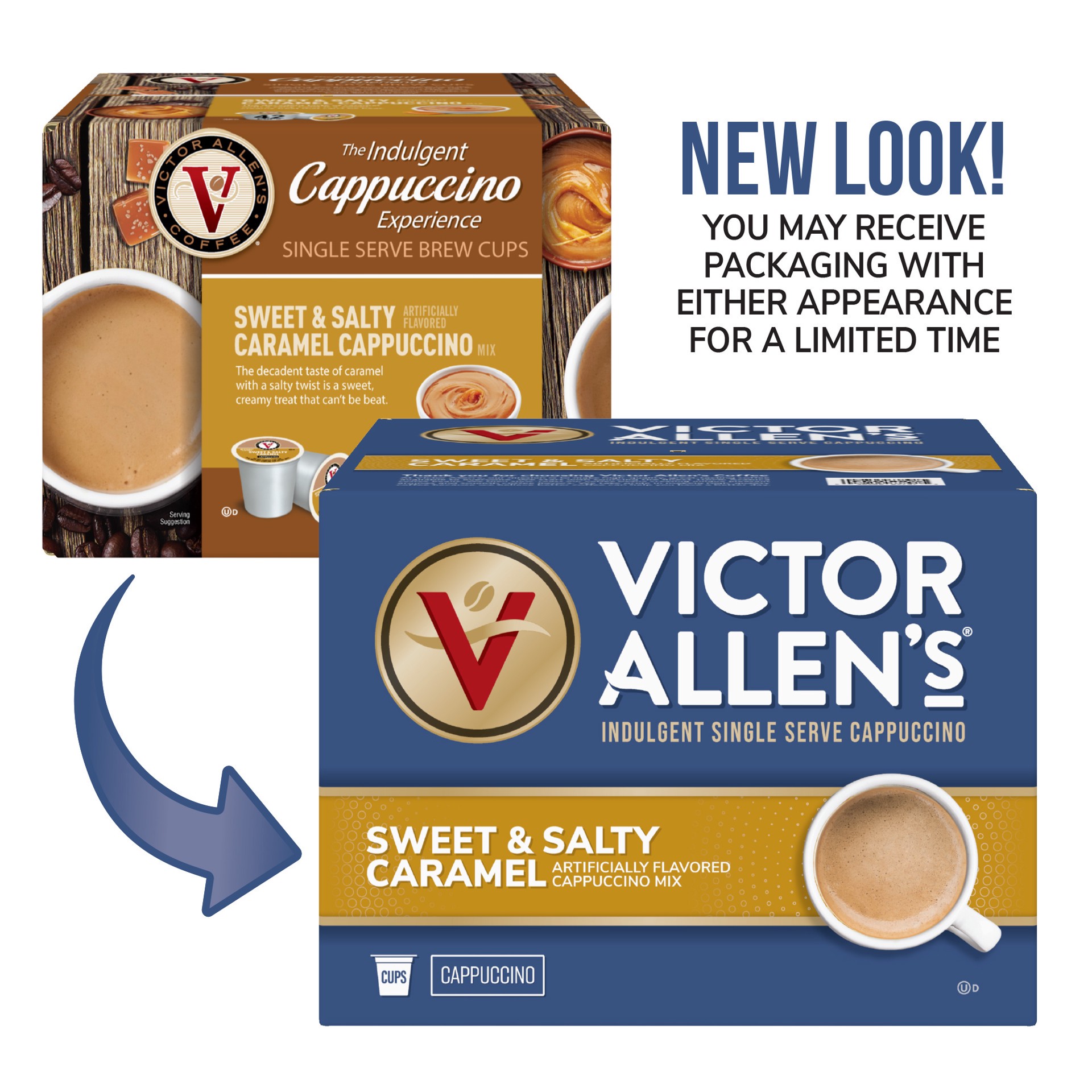 slide 3 of 5, Victor Allen's Coffee Sweet and Salty Caramel Flavored Cappuccino Mix, , Single Serve K-Cup Pods for Keurig K-Cup Brewers Brewers - 42 ct, 42 ct