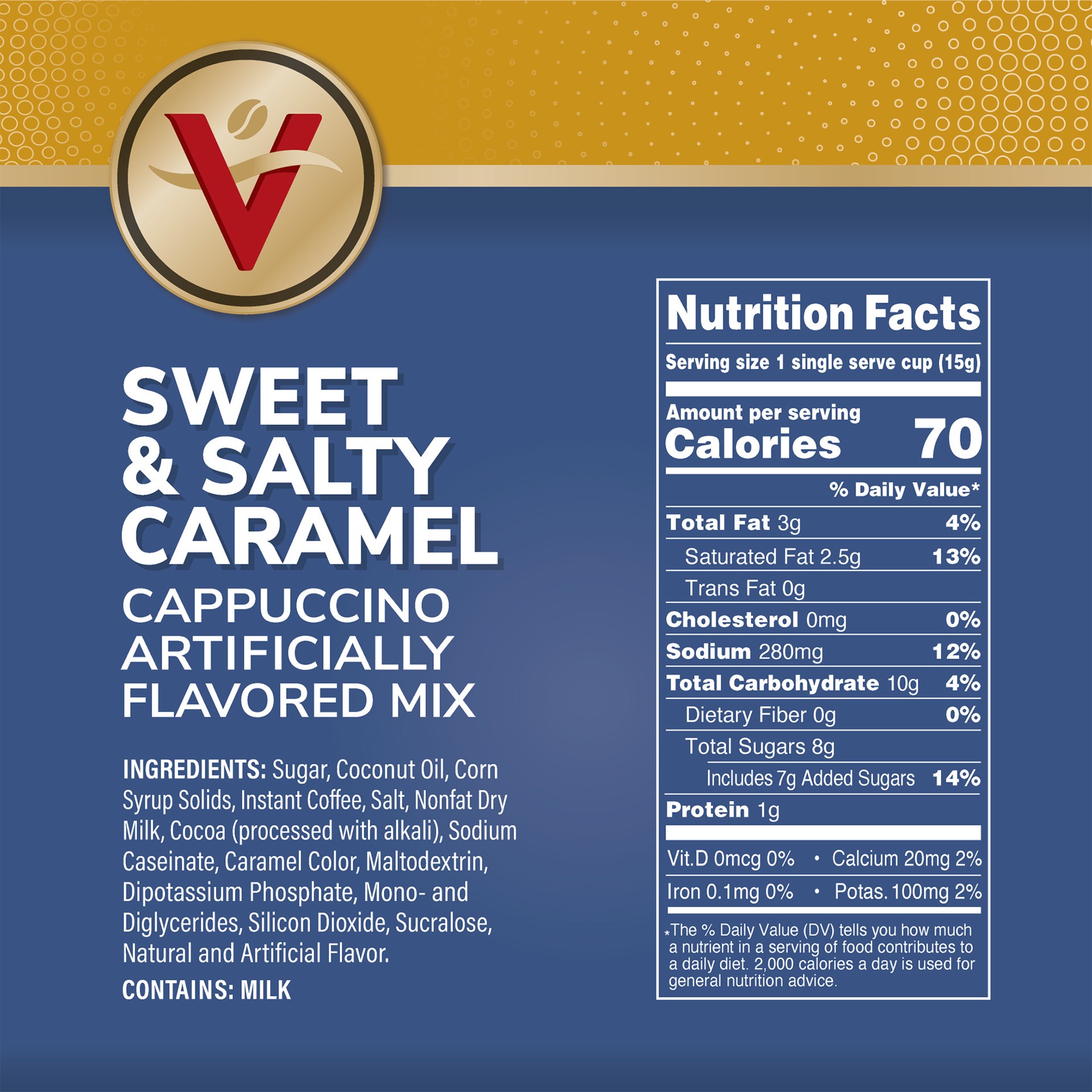 slide 4 of 5, Victor Allen's Coffee Sweet and Salty Caramel Flavored Cappuccino Mix, , Single Serve K-Cup Pods for Keurig K-Cup Brewers Brewers - 42 ct, 42 ct