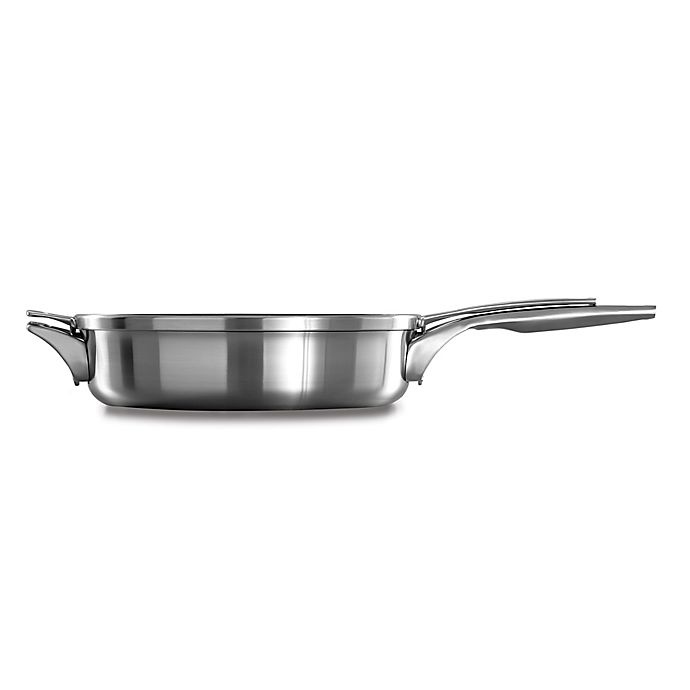 slide 1 of 2, Calphalon Premier Space Saving Stainless Steel Saut Pan with Lid, 5 qt