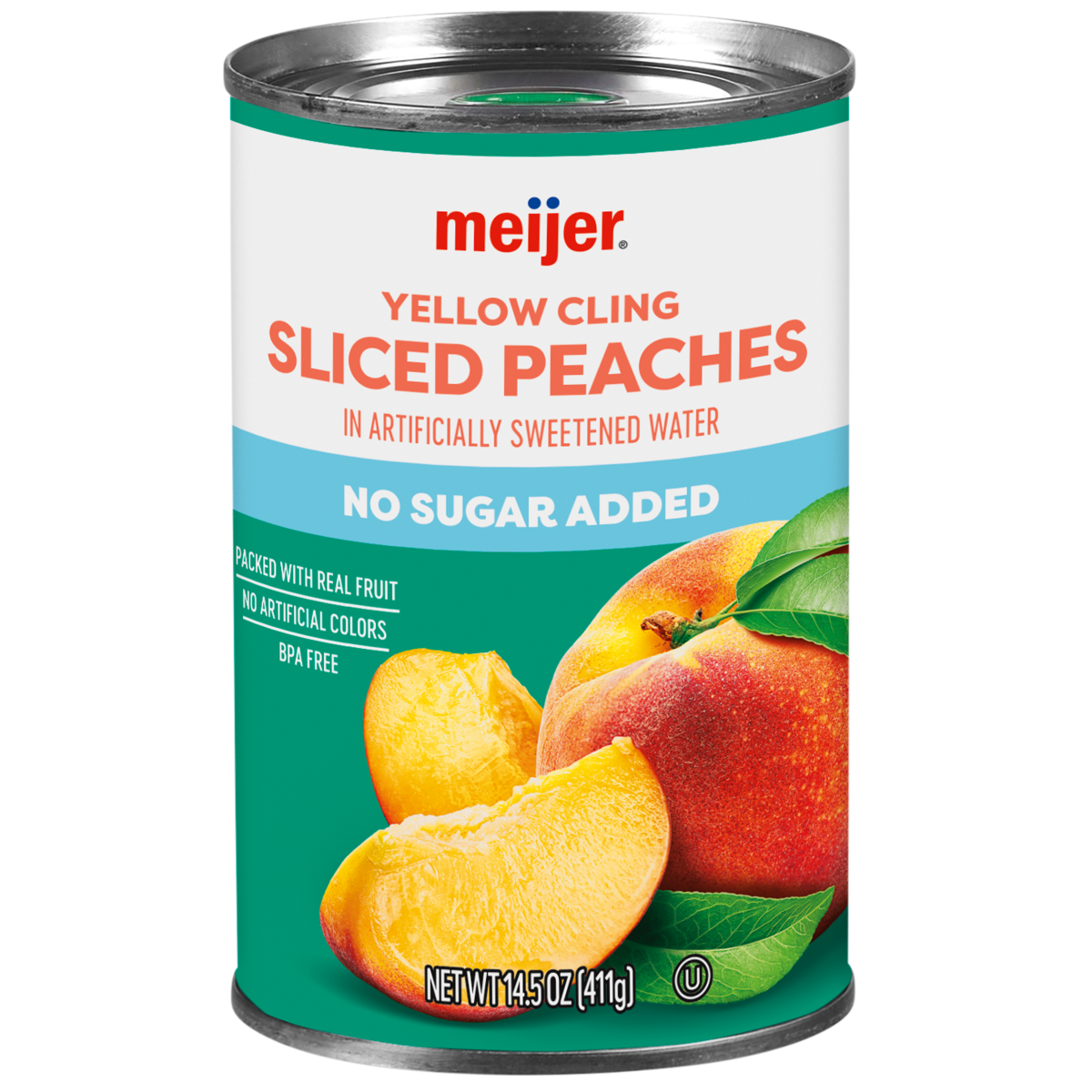 slide 1 of 9, Meijer No Sugar Added Sliced Peaches, 14.5 oz